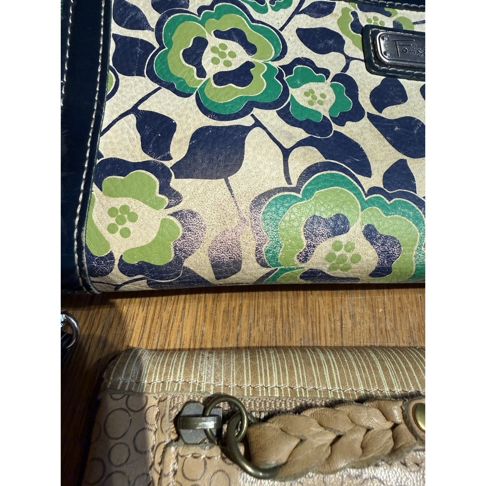 Fossil Genuine Leather Wallet Lot Floral Zip Around Travel Organizer Wristlet - Picture 11 of 13